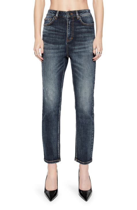 Ozzy Stud Detail High Waist Ankle Jeans (Skyline Wash)