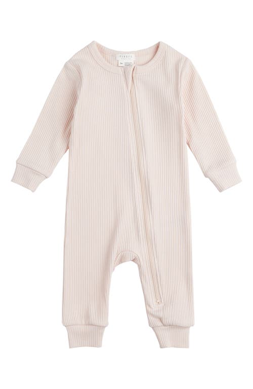 FIRSTS by Petit Lem Organic Cotton & Modal Rib Fitted Pajama Romper Pink Light at Nordstrom,