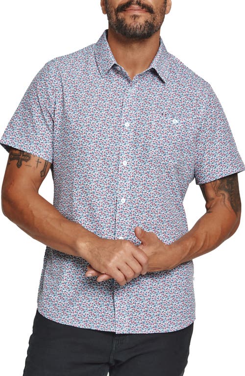 Hartley Geo Print Short Sleeve Performance Button-Up Shirt in White