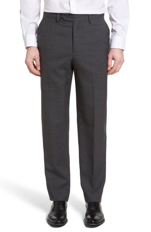 Lightweight Plain Weave Flat Front Classic Fit Trousers in Grey