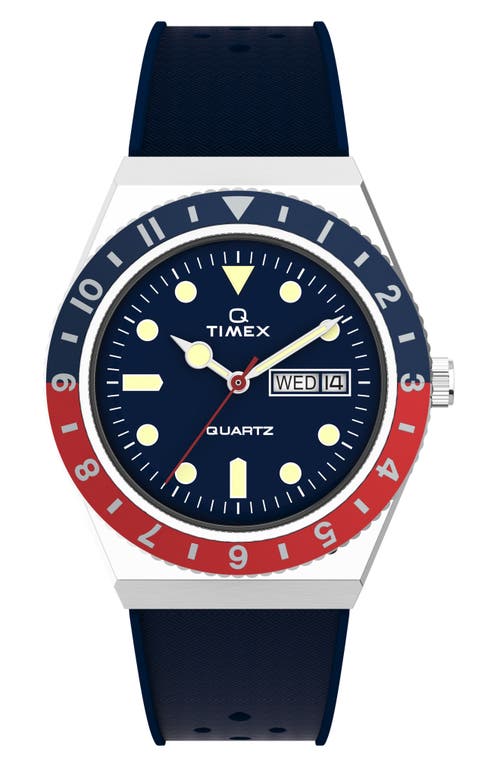 Timex ® Q  Silicone Strap Watch, 38mm In Silver/blue/blue