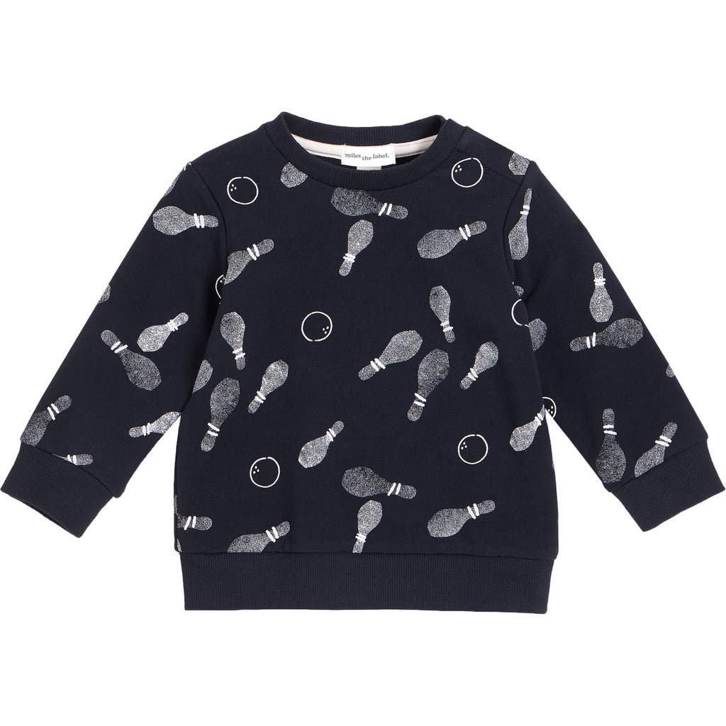 Miles The Label Bowling Print Sweatshirt In 604 Navy