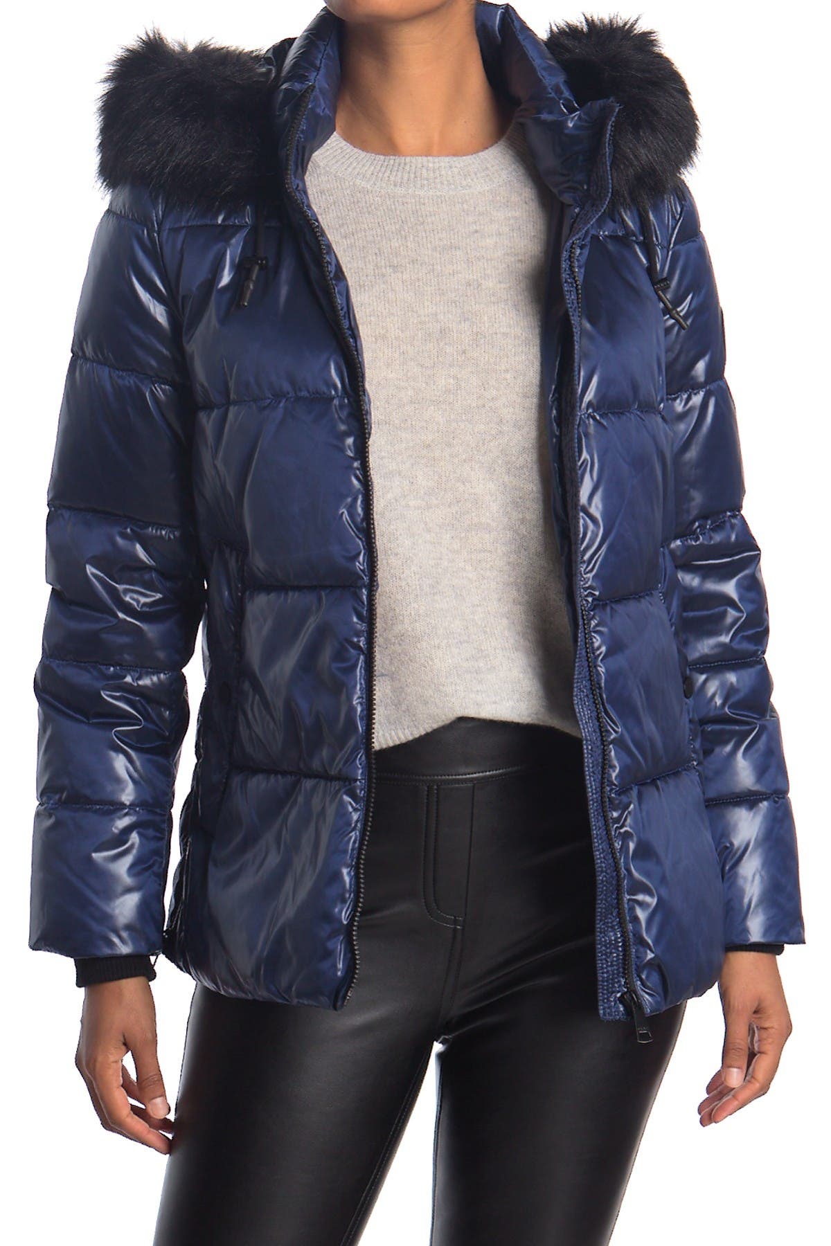 dkny short faux fur puffer jacket