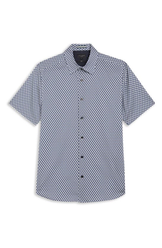 Shop Ted Baker Lacesho Geo Print Stretch Cotton Button-up Shirt In Navy