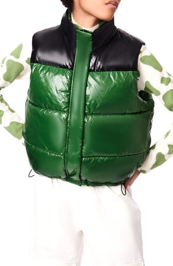 Bernardo Colorblock Puffer Vest In Green Black