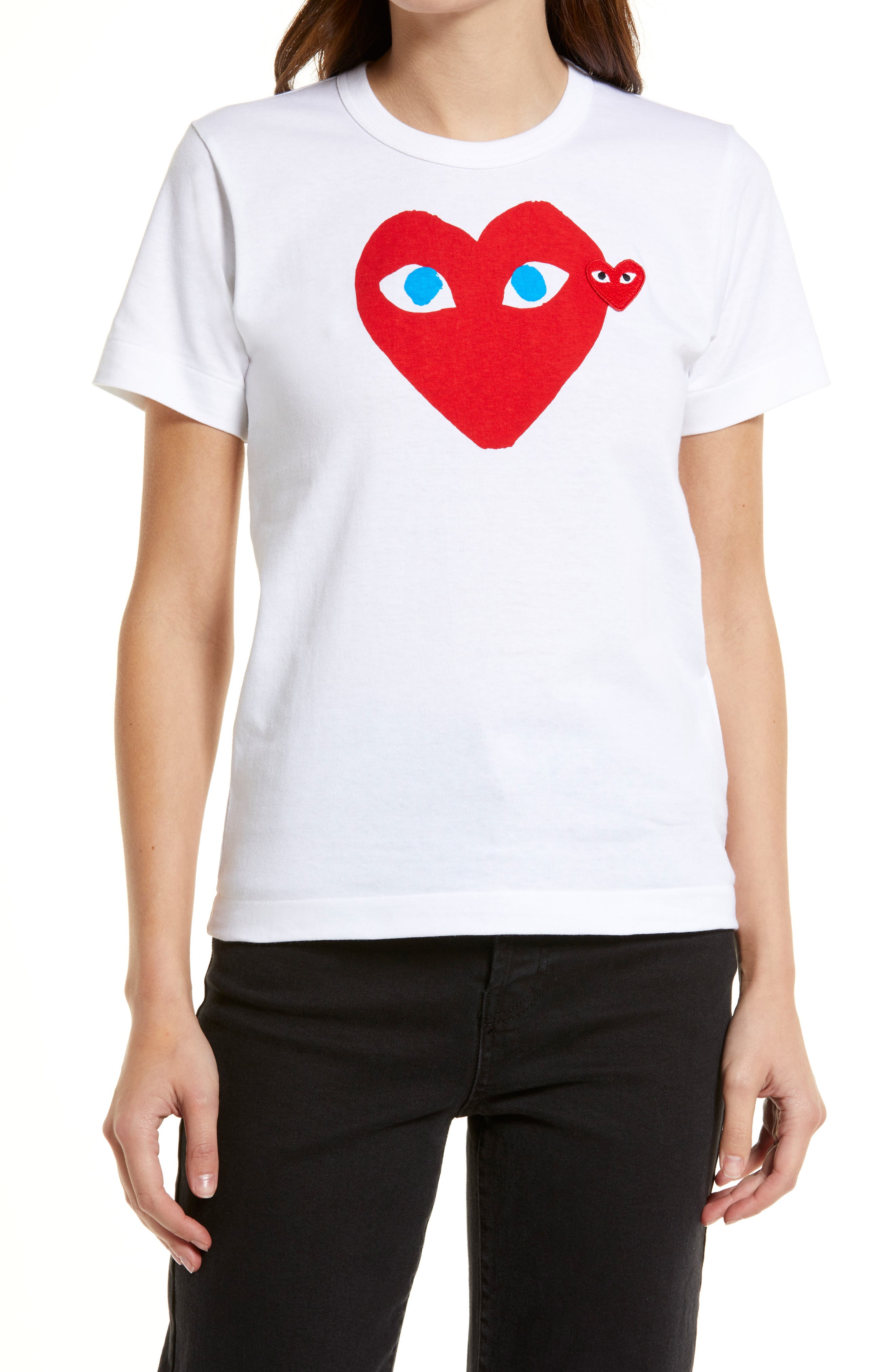 Comme Des Garcons Ladies Short-sleeve Hearts Print Cotton T-shirt Brand Size