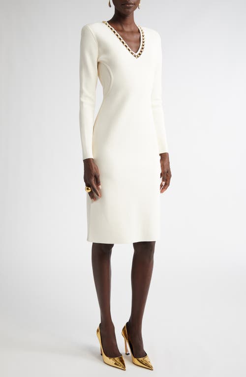 St. John Collection Suspended Pavé Long Sleeve Milano Knit Dress in Ecru 