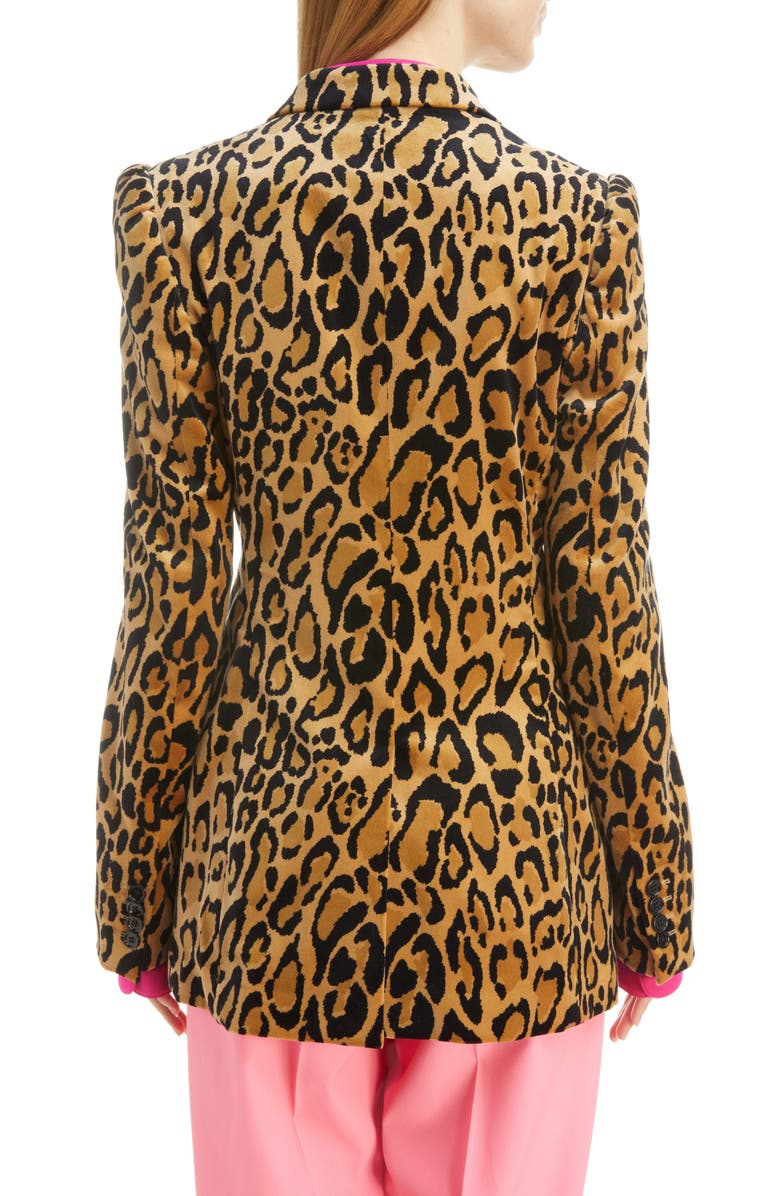 Leopard Print Double Breasted Cotton Blend Blazer