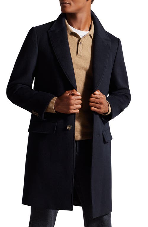 Ted Baker London Peak Lapel Wool Blend Coat in Navy at Nordstrom, Size 3