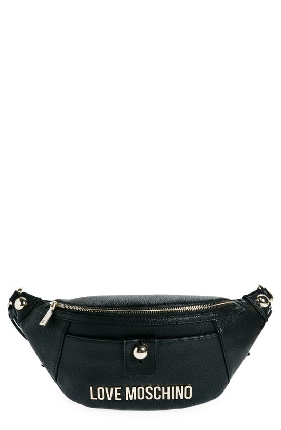 Shop Love Moschino Borsa Nero Faux Leather Belt Bag In Black