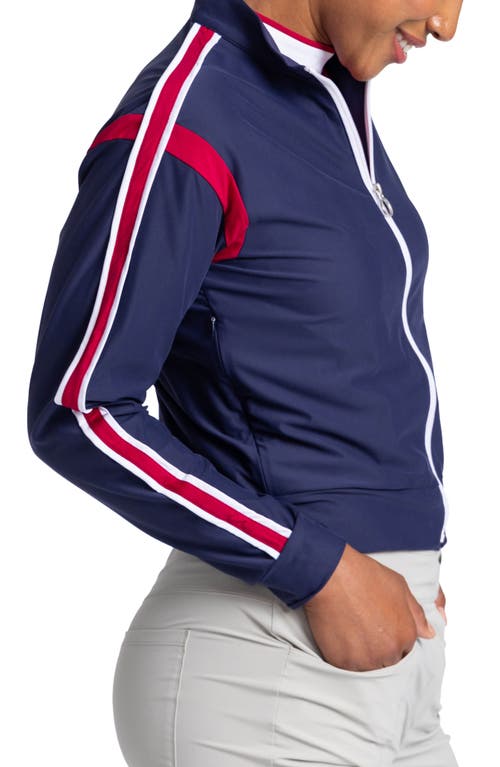 Shop Kinona Warm Up Jacket In Navy/bordeaux