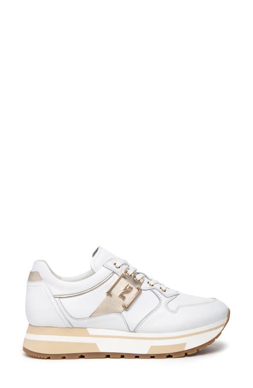 Shop Nerogiardini Logo Plate Sneaker In White/gold