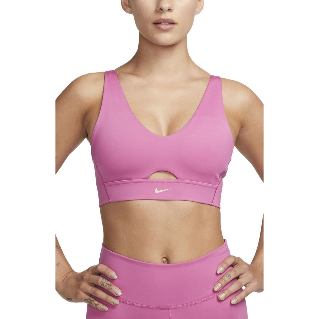 Nike Dri-fit Indy Padded Strappy Cutout Medium Support Sports Bra In Cosmic Fuchsia/fossil Stone