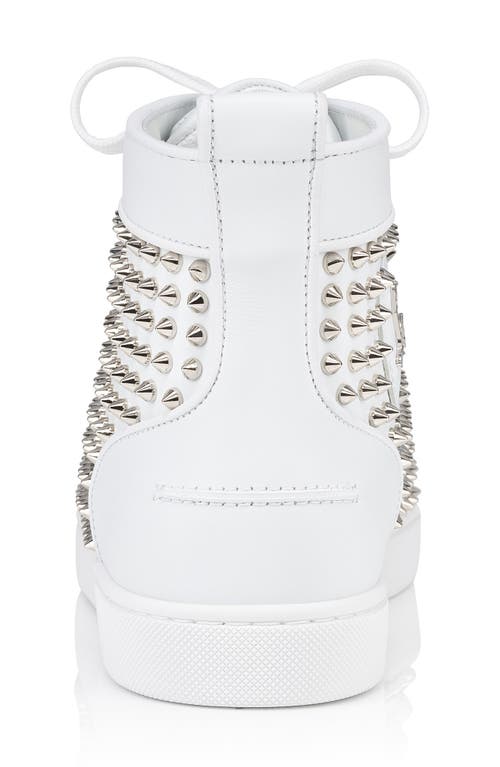 Shop Christian Louboutin Louis Allover Spikes High Top Sneaker In White/silver