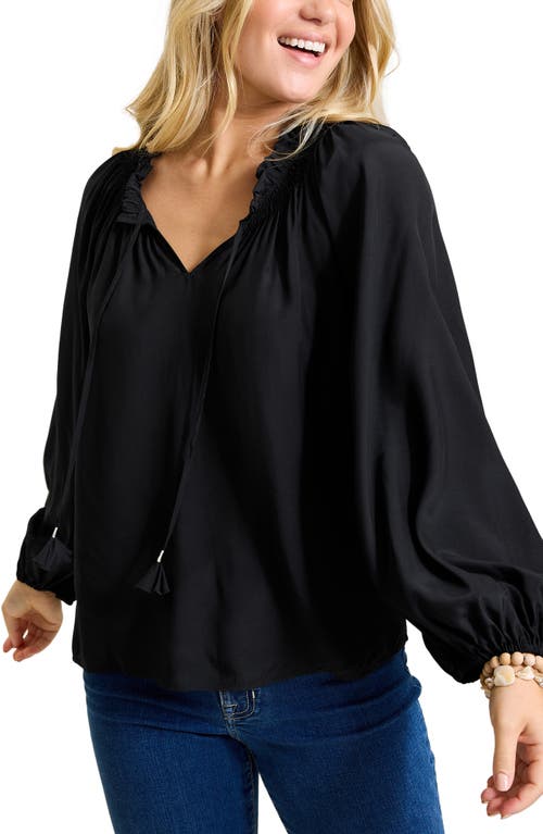 Shop Tommy Bahama Tie Neck Peasant Top In Black