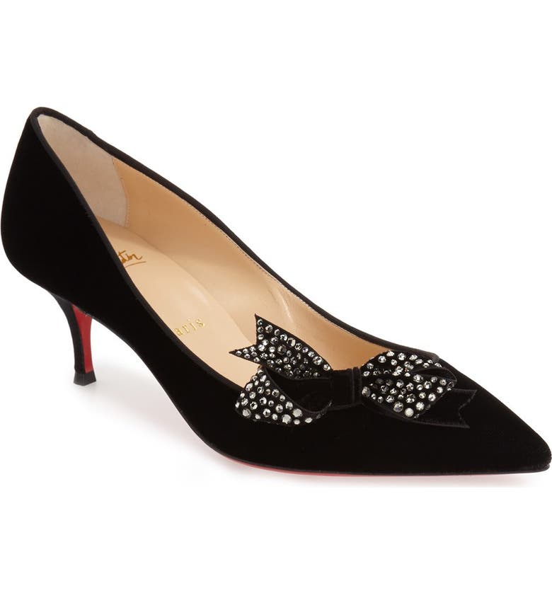 Christian Louboutin 'Mlle Menule' Embellished Bow Kitten Heel Pump