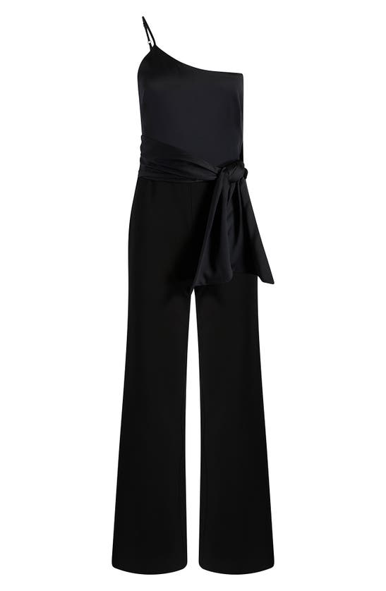 Likely Yara One-shoulder Satin Jumpsuit In Black