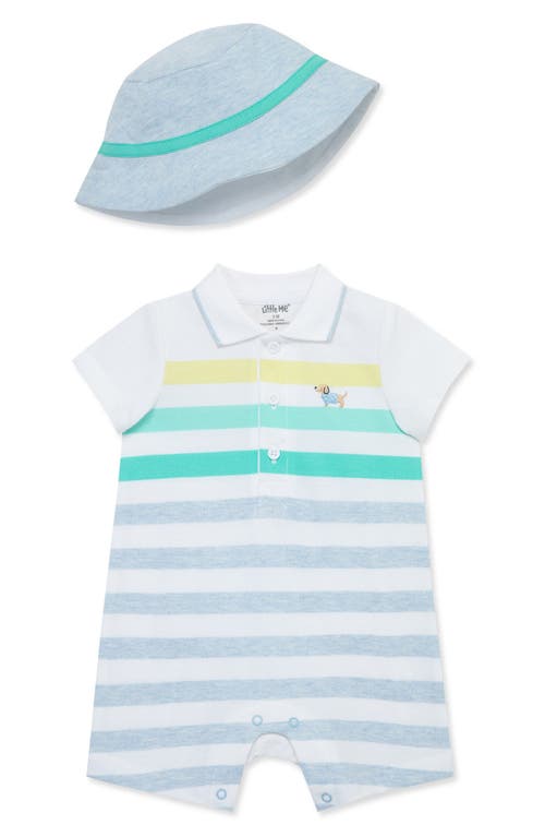 Little Me Babies'  Kids' Stripe Romper & Hat Set In White/blue