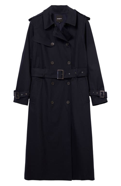 Shop Desigual Vilma Cotton Twill Trench Coat In Blue