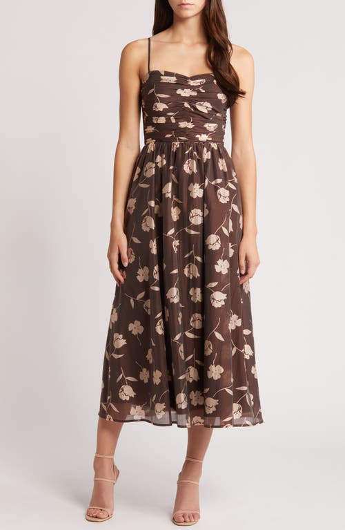 Shop Charles Henry Floral Print Sleeveless Midi Sundress In Espresso Stamp Floral