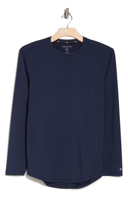 Shop Kenneth Cole Active Stretch Long Sleeve T-shirt In Navy