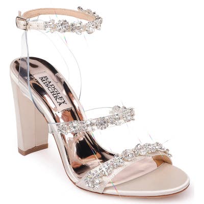 Badgley Mischka Adel Crystal Embellished Ankle Strap Sandal- Ivory