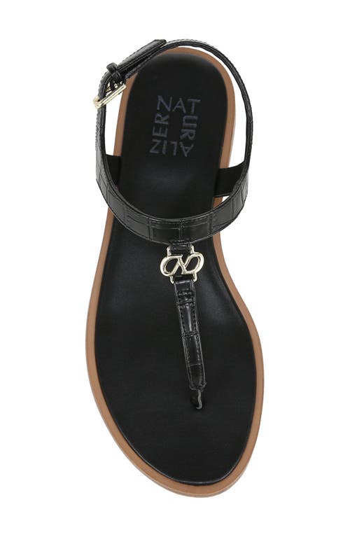 Naturalizer Lizzi T-strap Flat Sandals In Black Croco