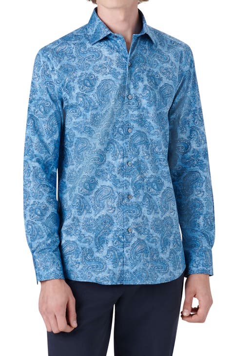 Shaped Fit Paisley Stretch Button-Up Shirt