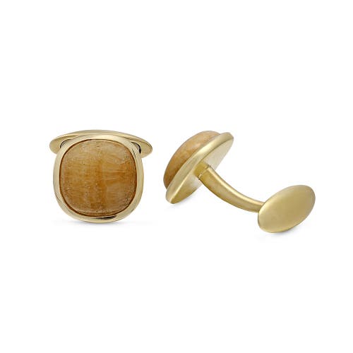 Luvmyjewelry Yellow Lace Agate Stone Cufflinks In 14k Yellow Gold Plated Sterling Silver In 14kt Gold Vermeil On Sterling