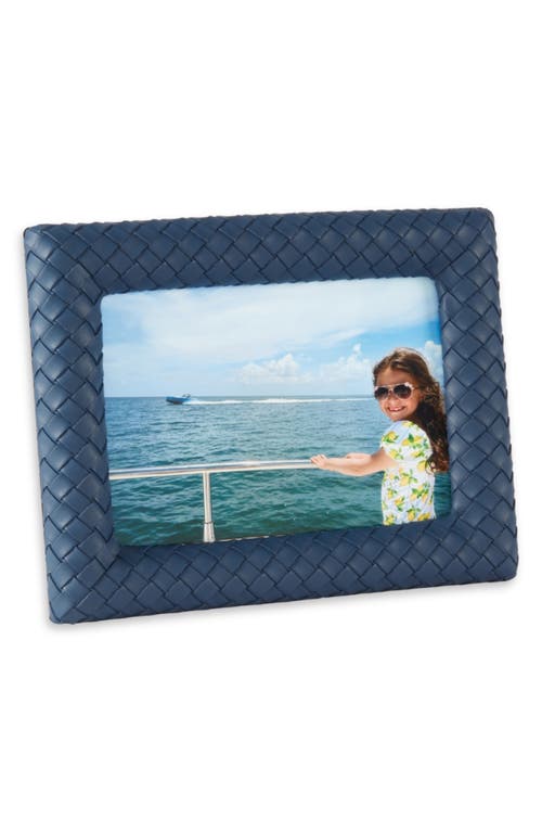 Bey-berk Woven Leather Picture Frame In Navy