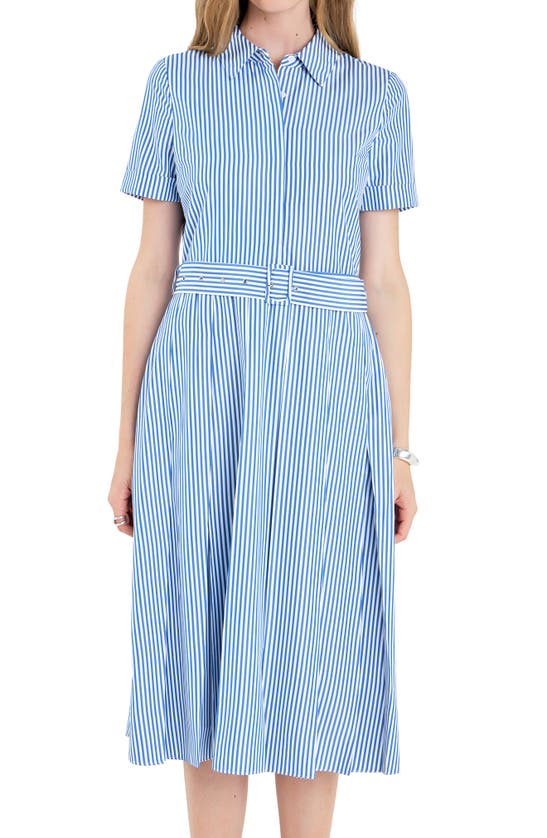 Shop English Factory Stripe Belted Shirtdress In Blue