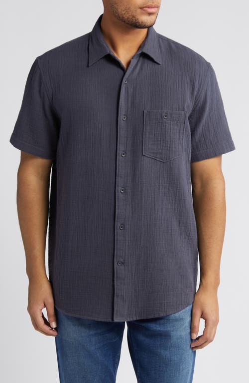 Cotton Gauze Short Sleeve Button-Up Shirt in Navy India Ink