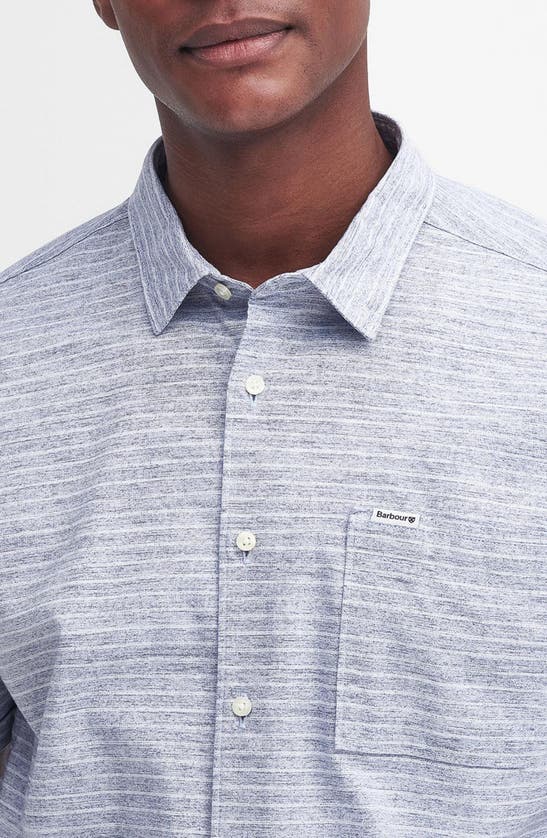 Shop Barbour Ashgill Regular Fit Heathered Stripe Short Sleeve Button-up Shirt In Navy