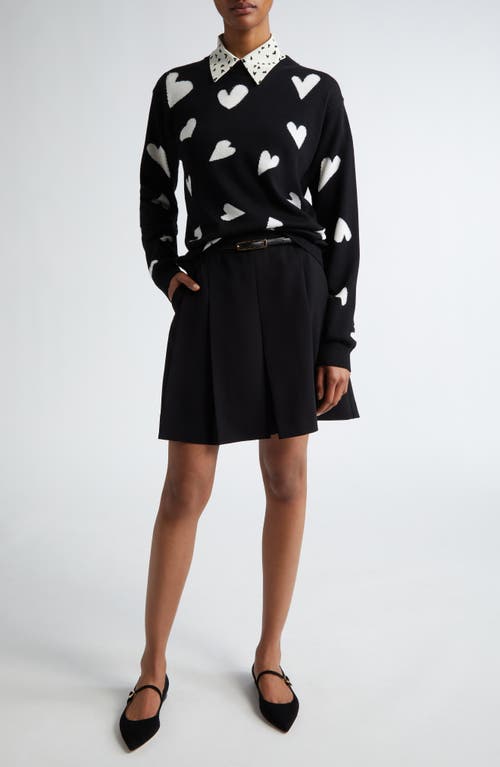 Shop Max Mara Studio Arnold Heart Print Virgin Wool Sweater In Black