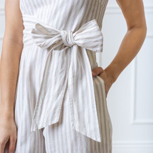 Shop Hope & Henry Womens' Tie-waist Wide Leg Jumpsuit In Light Taupe Stripe