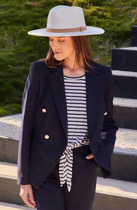 Shop Karen Kane Fitted Double Breasted Blazer In Navy
