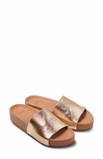 Gold flat slide sandals sales