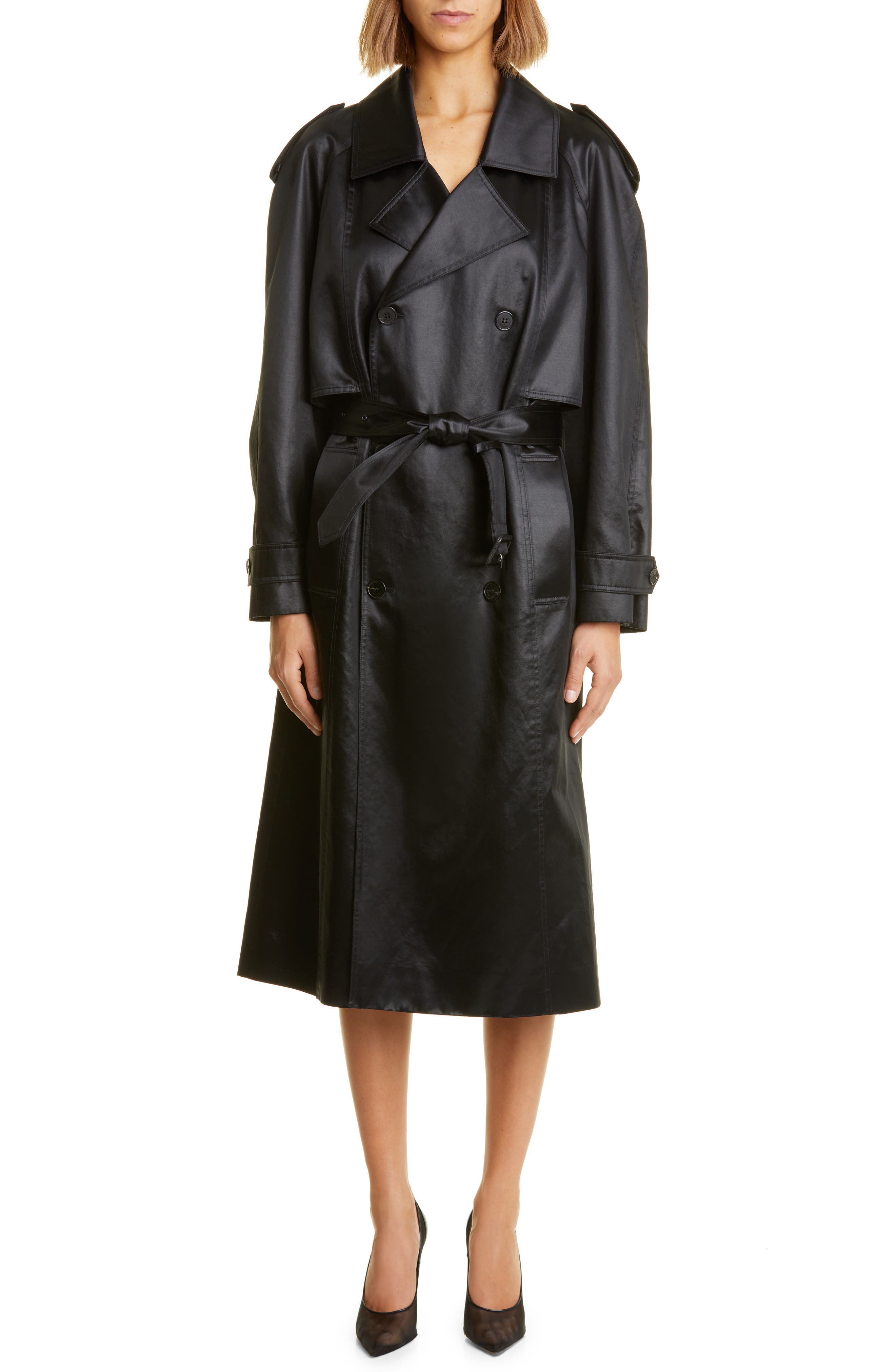 satin trench coat black