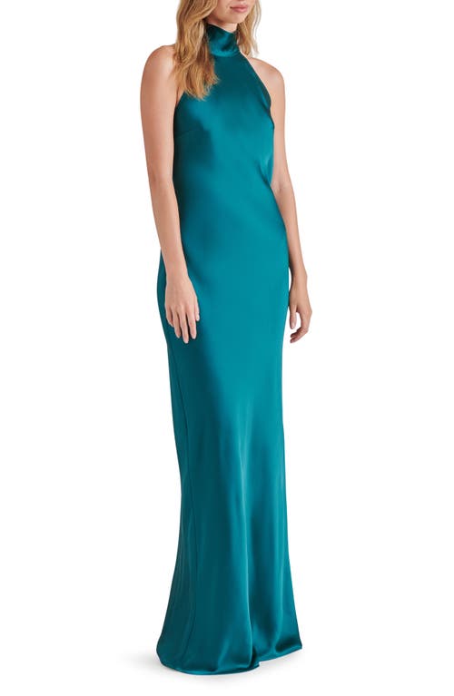 Shop Steve Madden Lara Satin Bias Cut Maxi Dress In Deep Teal