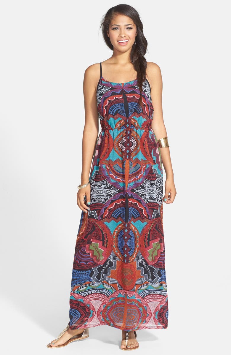 Angie Print Strappy Maxi Dress (Juniors) | Nordstrom