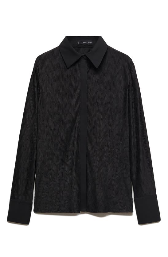 Mango Textured Button-up Shirt In Black