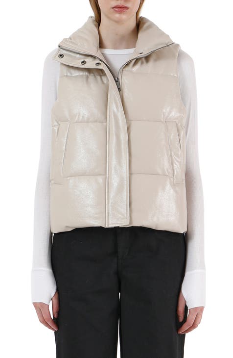 Leather Accent Sleeveless Puffer Jacket - Women - Ready-to-Wear