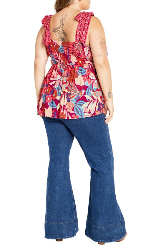 City Chic Paradiso Print Tie Strap Peplum Tank In Paridiso