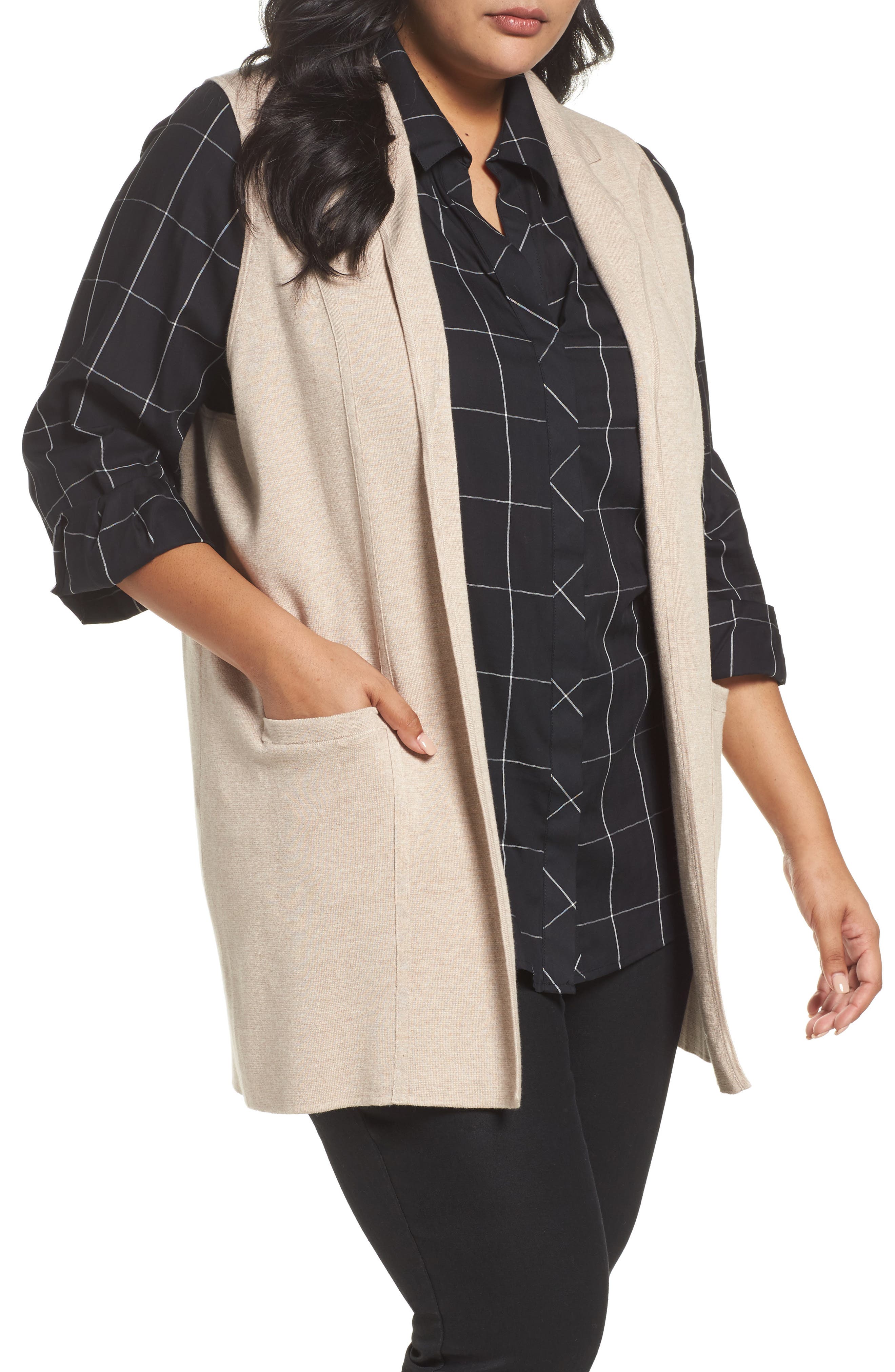 Plus Size Foxcroft Jodi Longline Sweater Vest, Brown