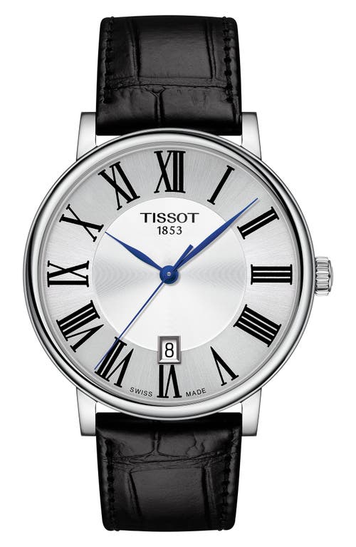 Tissot T-Classic Carson Leather Strap Watch, 40mm in Black/Silver at Nordstrom