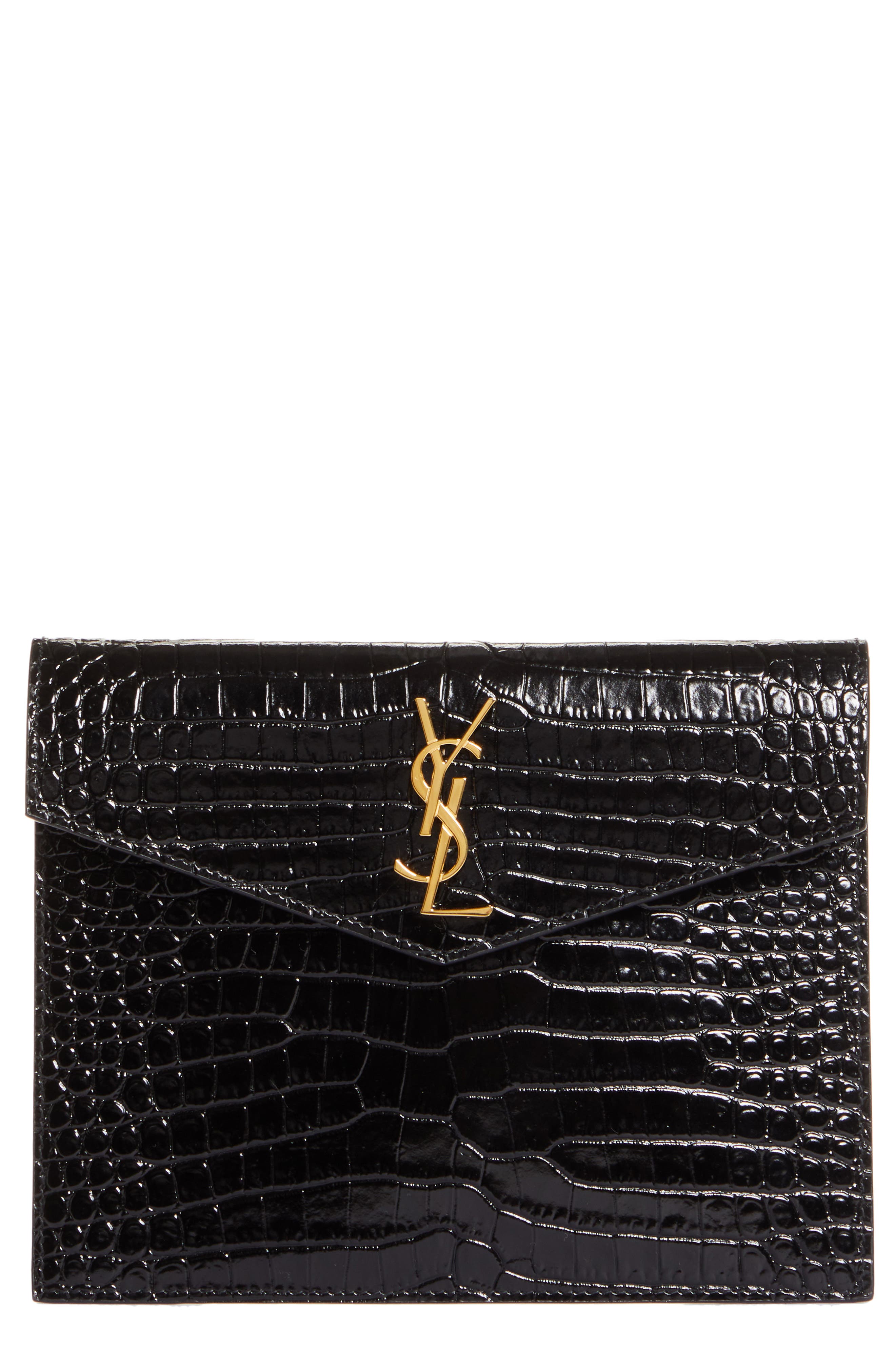 ysl uptown clutch croc