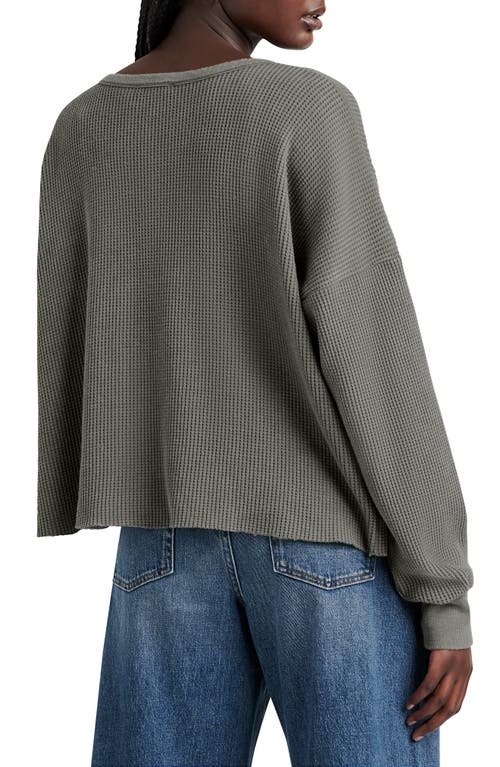 Shop Splendid Alina Waffle Knit Henley Sweatshirt In Soft Vintage Olive Branch