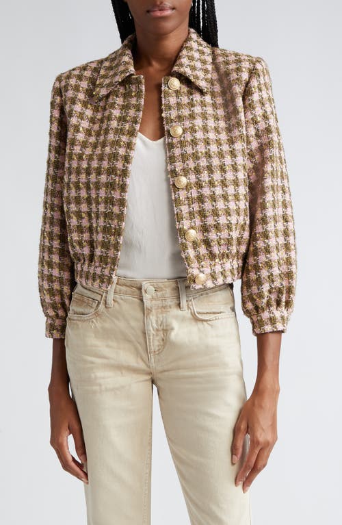 L'AGENCE Bridges Tweed Crop Jacket Army/Light Pink Multi at Nordstrom,