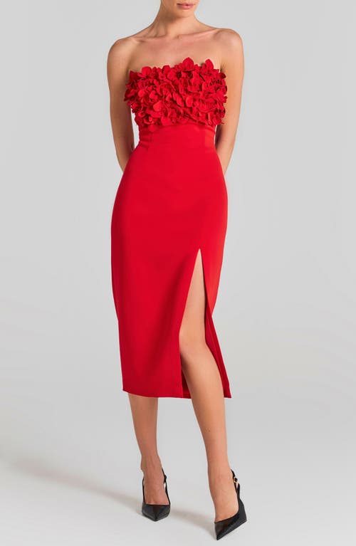 Flower Ruffle Sleeveless Midi Dress in Red