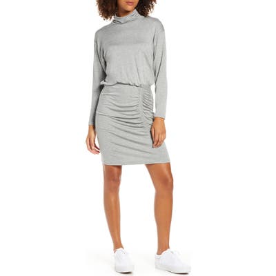 Fraiche By J Ruched Long Sleeve Turtleneck Dress, Grey